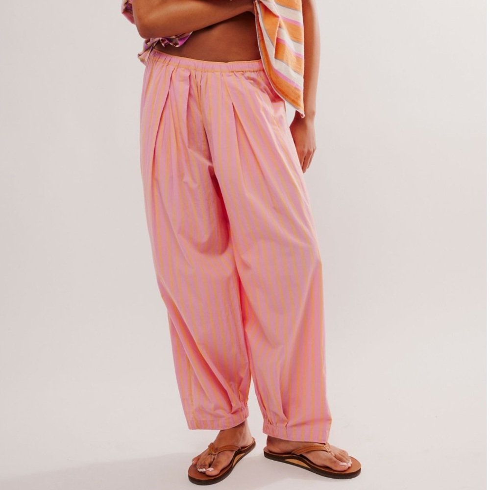 Free People To The Sky Striped Parachute Pants Peach Combo Medium